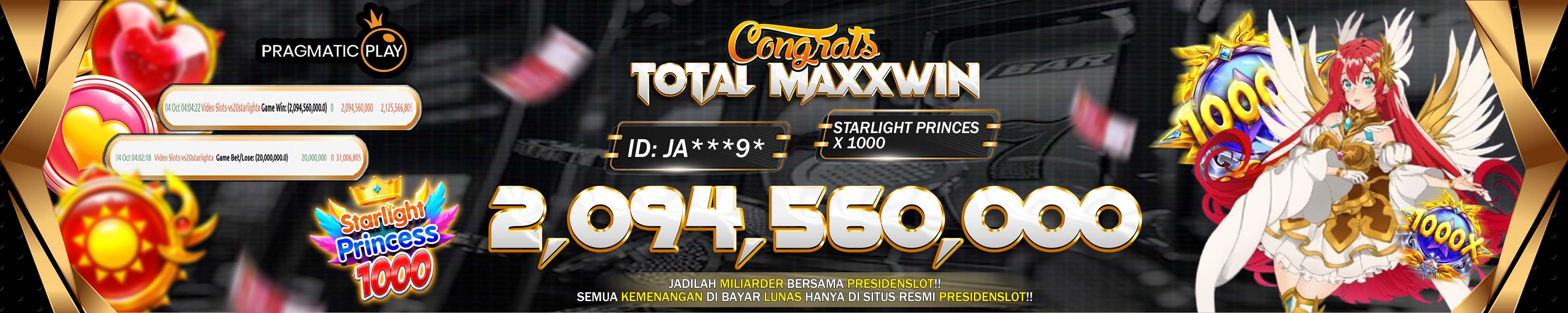 BANNER KEMENANGAN SLOT STARLIGHT PRINCESS X1000 SLIDE WEB